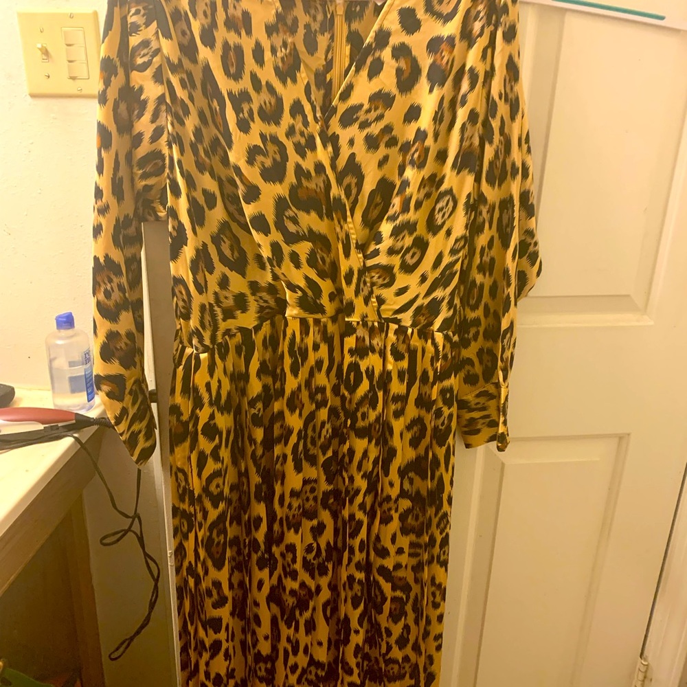 Leopard satin wrap dress